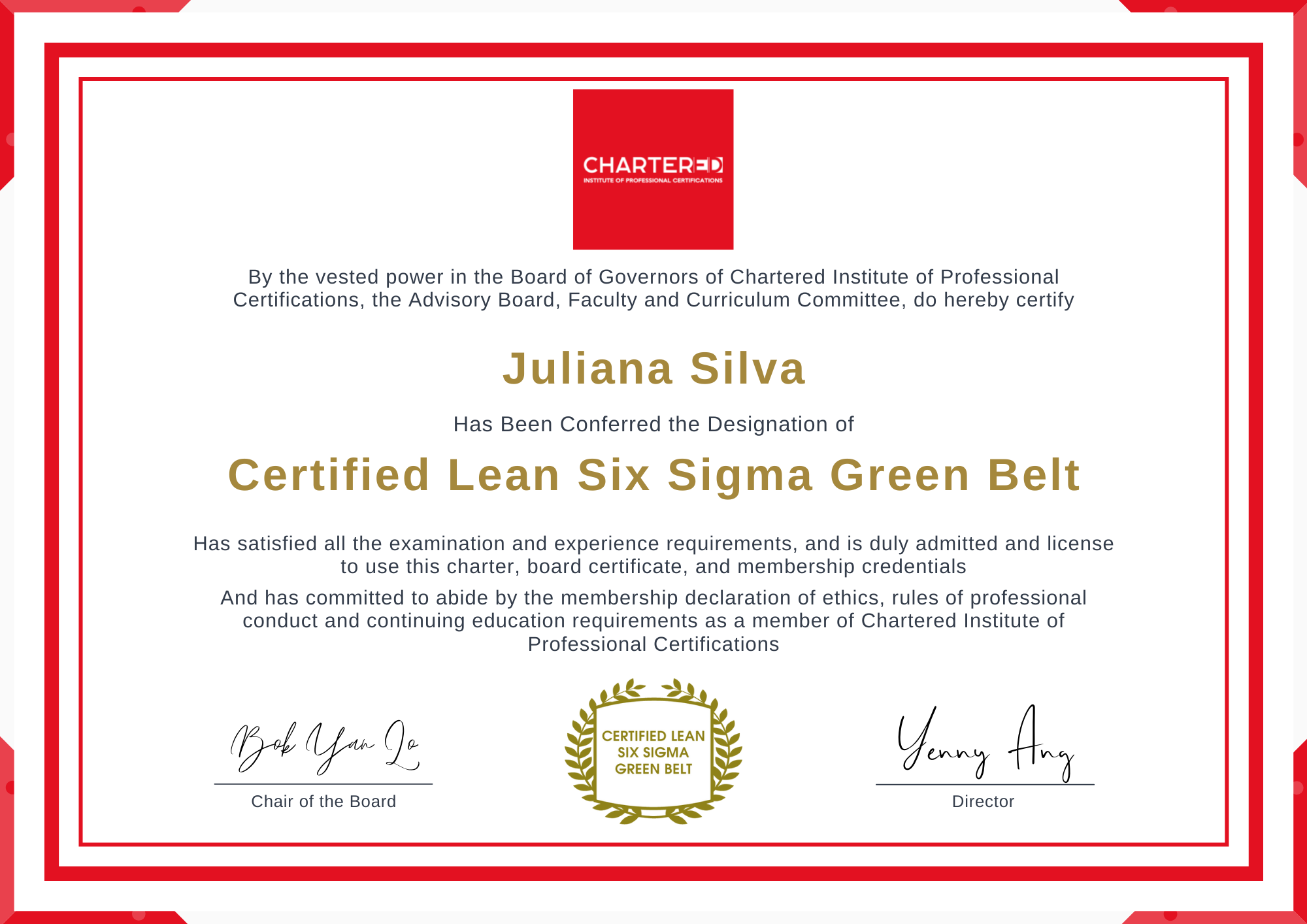 Certified Lean Six Sigma Green Belt Certification Program Chartered