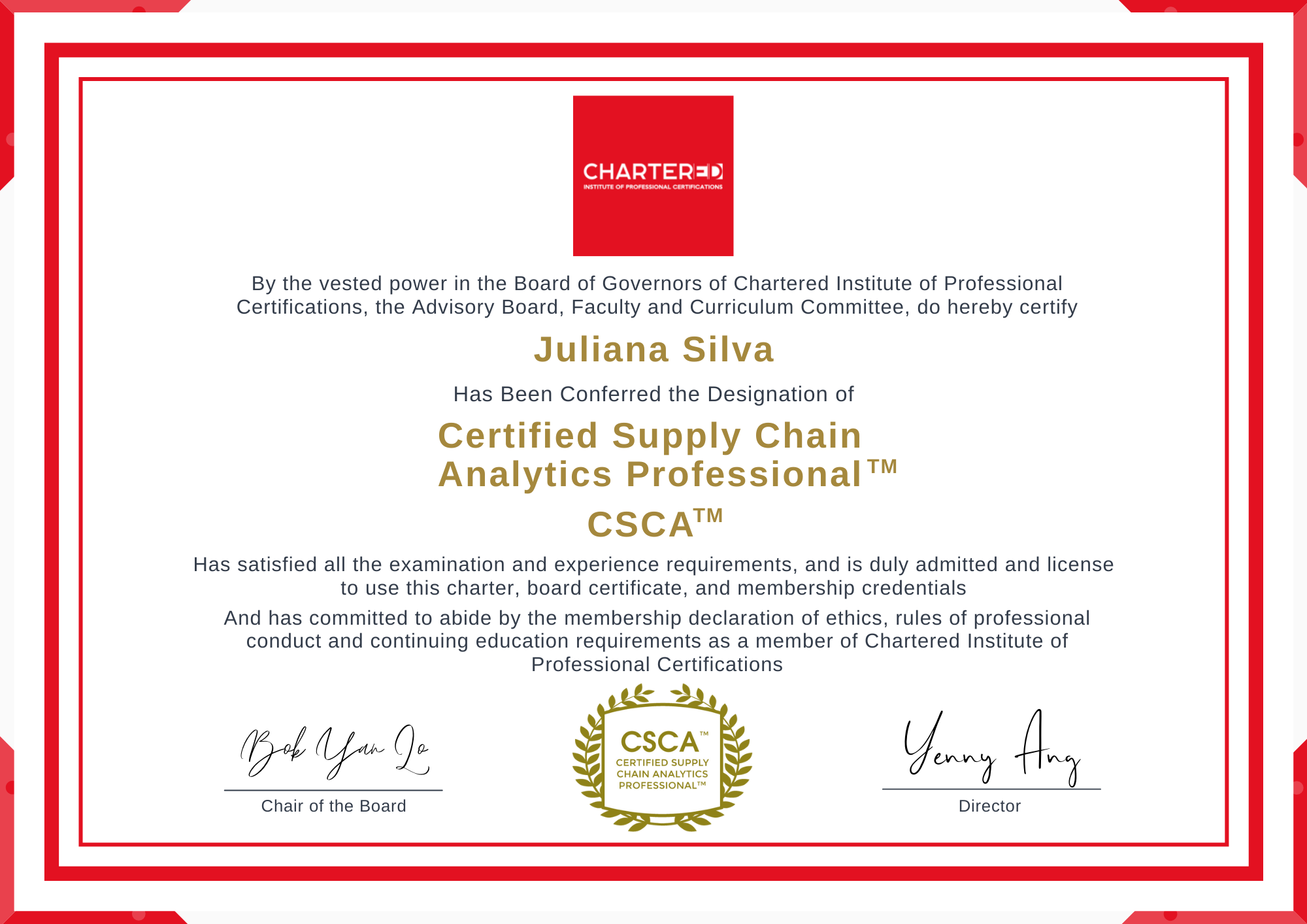 Certified Supply Chain Analytics Professional (CSCA™) Chartered